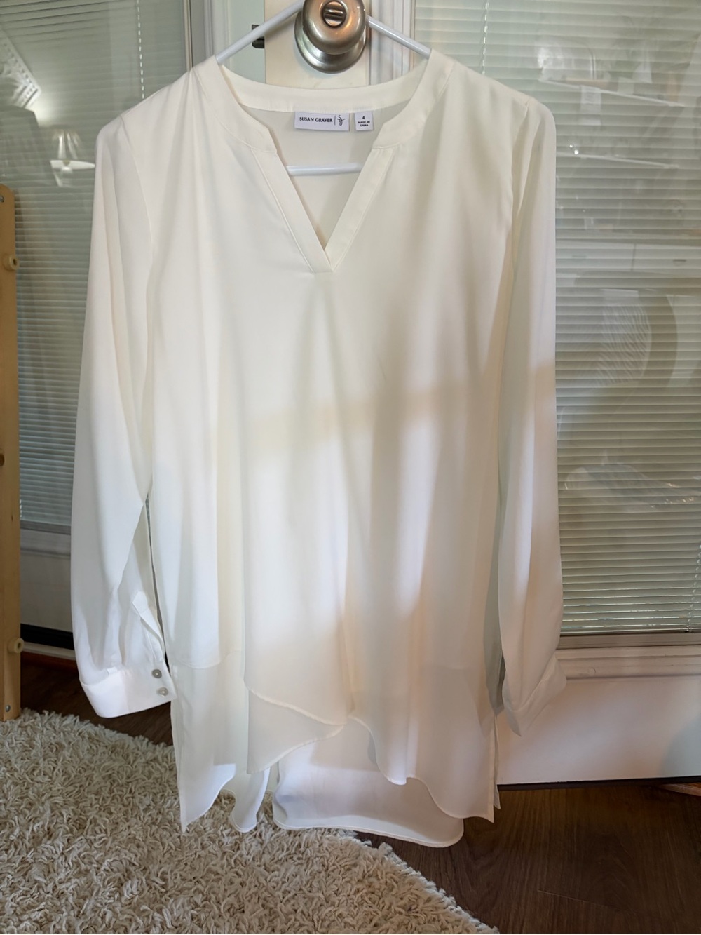 Cream V-Neck Long-Sleeve Blouse by Susan Graver